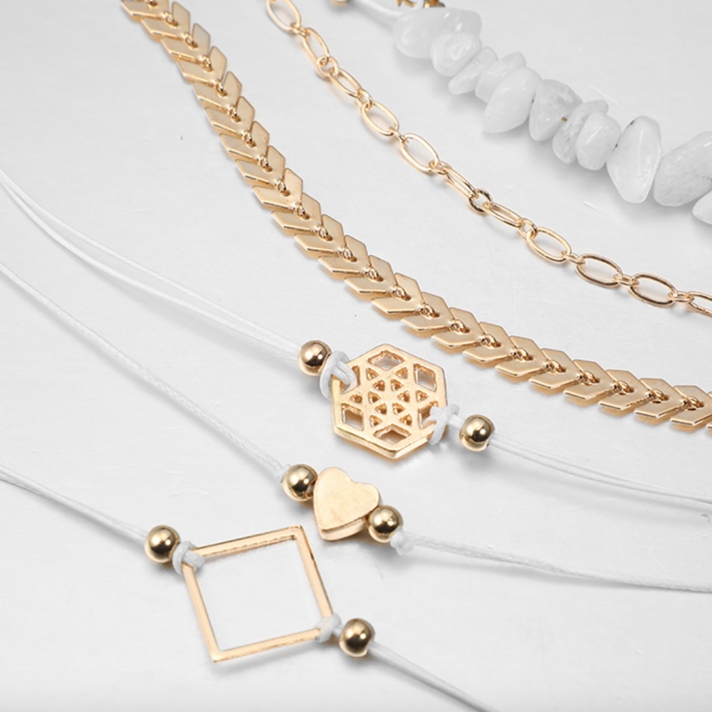 'Stone Cut' 6-piece Gold and White Bracelet Set - Picture 4 of 7